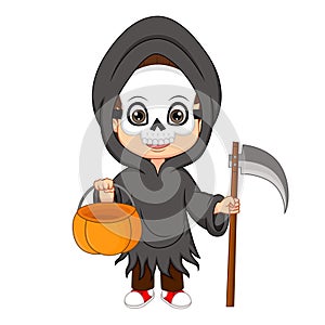 Cute little boy wearing grim reaper costume