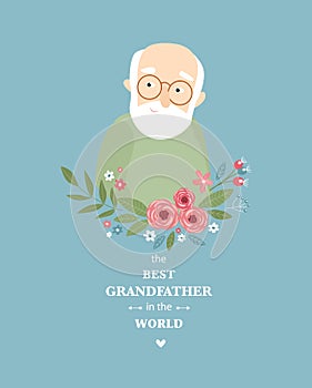 Print. Nice old man. Cartoon grandfather. The best grandfather in the world. photo