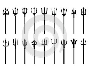 Set of trident, black silhouettes