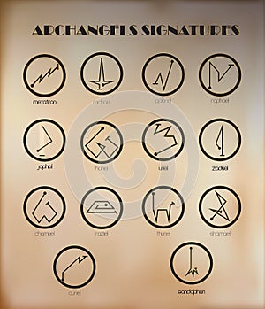 Archangels Seals, Angelic Sigils, Signatures, Runes, old paper photo