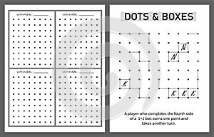 Dots and boxes note book game, kids activity notebook page, time pass kids game