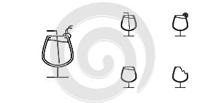 five sets of snifter glass line icons. simple, line, silhouette and clean style