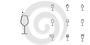 ten sets of white wine glass line icons. simple, line, silhouette and clean style