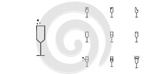 ten sets of flute glass line icons. simple, line, silhouette and clean style