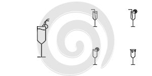 five sets of flute glass line icons. simple, line, silhouette and clean style