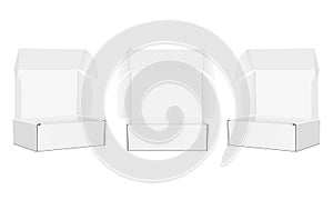 Empty Cardboard Boxes With Opened Lid, Front and Side View