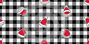 Christmas hat seamless pattern vector Santa Claus tartan plaid checked cartoon tile background repeat wallpaper illustration gift