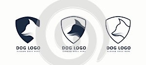 Dog logo with line art style shield. dog icon vector illustration