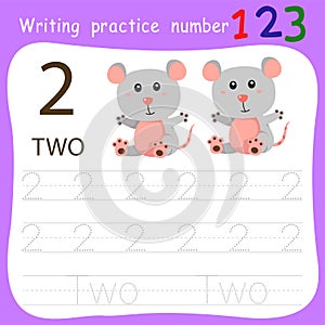 Worksheet Writing practice number two animal