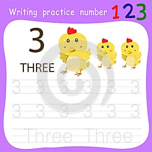 Worksheet Writing practice number three animal