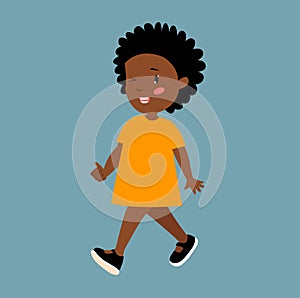 PrintÃÅ½ Cute African American girl. The baby is walking. Cartoon African girl. The girl walks happily.