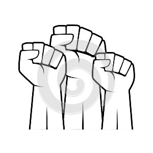 An illustration with three fists raised up