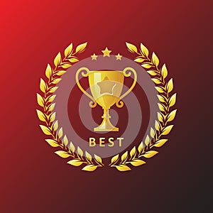 Gold trophy icon with golden laurel wreath, Vector Illustration. eps2