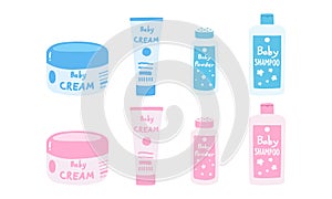 Vector set of baby cosmetic bottles clipart