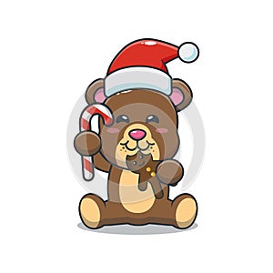 Cute bear eating christmas cookies and candy.
