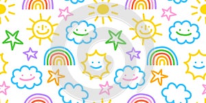 Colorful funny sky doodle seamless pattern
