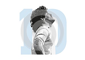 Image of Maradona seen from the side, White background