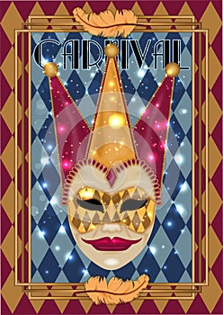 Venice carnival mask, greeting card in art deco style