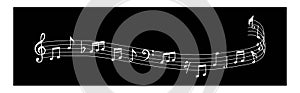 Music notes wave, musical notes on vector illustration on black background