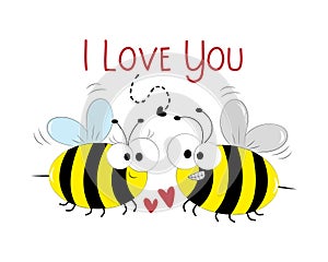 I love you - cute bees, with hearts. Valentine's Day decoartion