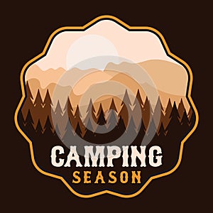 Mountain Outdoor Camping Emblem Patch Logo Poster Label Vector Illustration Retro Vintage Badge Sticker And T-shirt Design photo