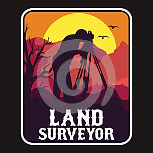 Land Surveyor Adventure Emblem Patch Logo Poster Label Vector Illustration Retro Vintage Badge Sticker And T-shirt Design photo