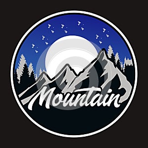 Mountain Outdoor Adventure Emblem Patch Logo Poster Label Vector Illustration Retro Vintage Badge Sticker And T-shirt Design photo