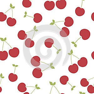 Seamless pattern with cherry. Summer fruit texture on white background.