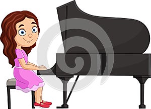 Cartoon little girl playing piano