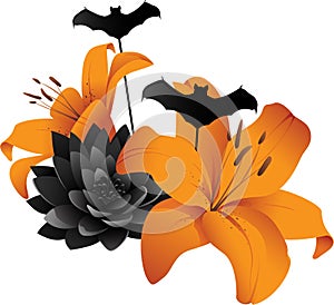 Halloween floral cluster and bats