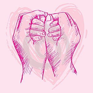 Sketch mother hands holding baby