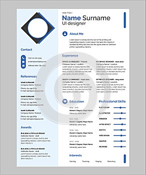 Professional Resume Template Vector Design