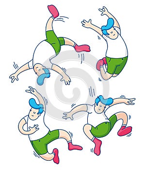 Jumping kids vector illustration isolated on white background. Young boy jumping