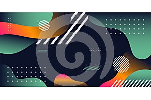 Abstract pink orange and green wavy shape on dark blue background