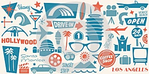 L.A. Landmarks and Icons, Retro Los Angeles Illustration, Iconic Architecture of the 60s Mid-Century Design, Googie Style photo