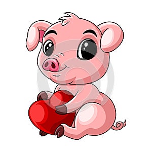 Cute baby pig cartoon sitting