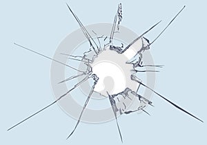 Concept of broken glass, with an impact on a window.