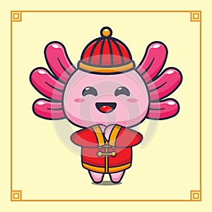 Cute axolotl with red chinese costum in chinese new year. photo