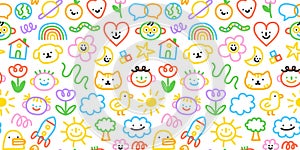 Colorful funny children doodle icon seamless pattern