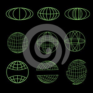 retro globe element, green globe y2k style on black background photo