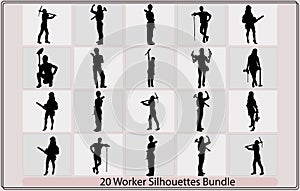 worker black silhouette in various poses art illustration,construction workers silhouettes,Engineer workers silhouette,