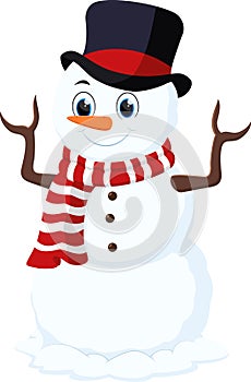 Cartoon Christmas Snowman wearing a Hat and red scarf