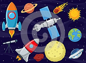 Set of outer space object cartoon