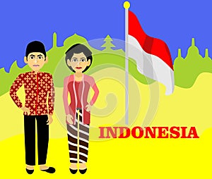Indonesian Couple Batik National Costume photo