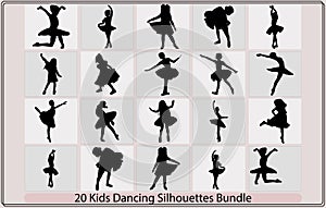 Children dancing street dance silhouette vector illustration,Children dancing silhouettes,Dancing silhouettes of children