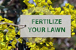 fertilize your lawn word on paper photo