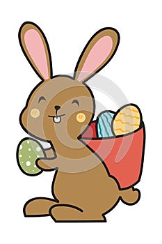 Cute and Funny Bunny Rabbit With Easter Egg. Bunny Easter Illustration.