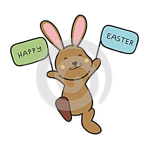 Cute and Funny Bunny Rabbit With Easter Egg. Bunny Easter Illustration.
