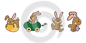 Cute and Funny Bunny Rabbit With Easter Egg. Bunny Easter Illustration.