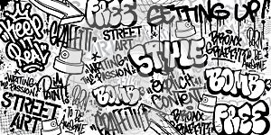 Street Art Graffiti background with throw-up and tagging hand-drawn style.